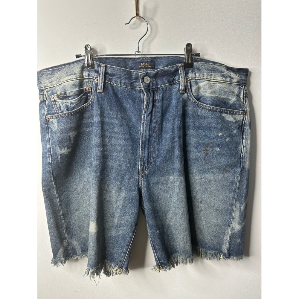 Polo Ralph Lauren Mens Blue Distressed Denim Shorts Vintage Classic Fit Size 40